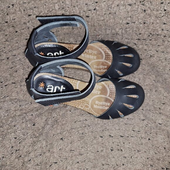 ART COMPANY-Ankle Wrap Sandals-Dark Navy/Black Leather-Sz 37-Near Mint - Picture 6 of 7